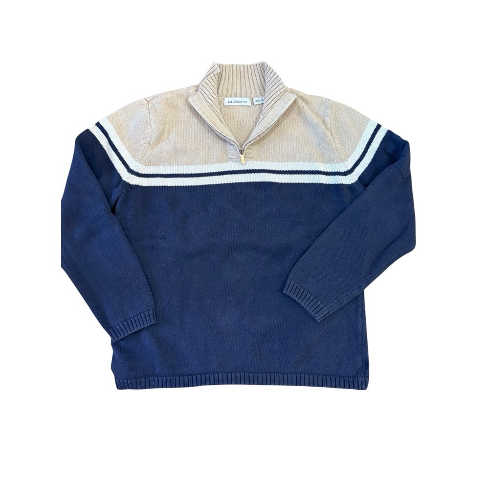 Vtg Y2K Liz Claiborne Quarter Zip Sz L‎ Color block Cotton Preppy Sporty